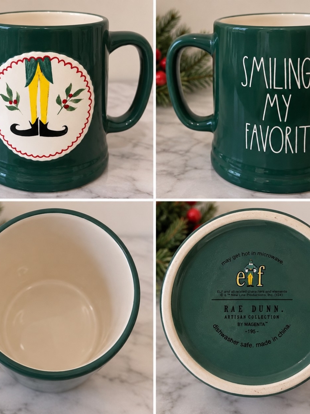 Rae Dunn Elf Smiling’s My Favorite Christmas Mug Raised 3D Design